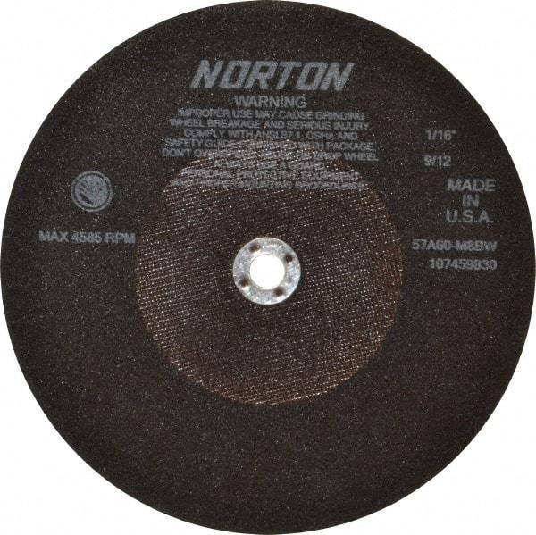 Norton - 10" 60 Grit Aluminum Oxide Cutoff Wheel - 1/16" Thick, 5/8" Arbor, 4,585 Max RPM, Use with Stationary Tools - A1 Tooling