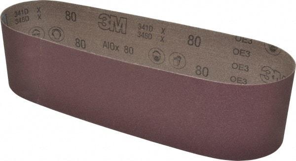 3M - 4" Wide x 36" OAL, 80 Grit, Aluminum Oxide Abrasive Belt - Aluminum Oxide, Medium, Coated, X Weighted Cloth Backing, Series 341D - A1 Tooling