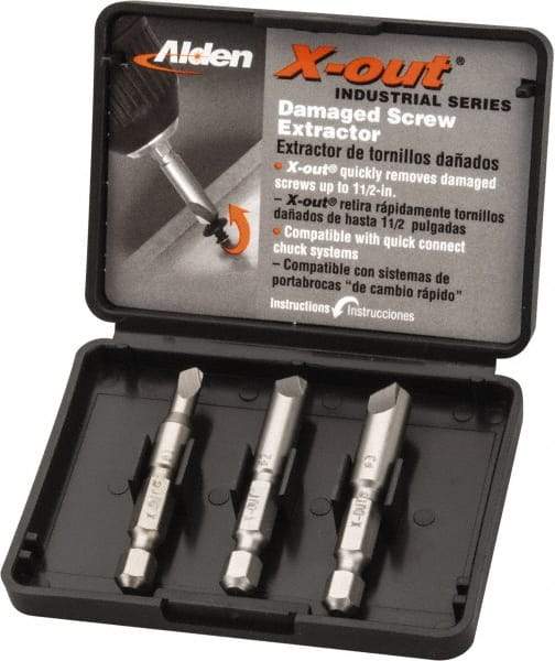 Alden - 3 Piece Quick-Connect Screw Extractor/Drill Set - Screw Range #6 to #14 - A1 Tooling