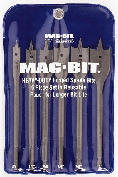 Mag-Bit - 3/8 to 1", 60° Point, Bright Finish, Carbon Steel Spade Drill Bit Set - A1 Tooling