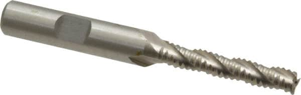 Interstate - 1/4" Diam, Coarse Pitch, 1-3/8" LOC, 3 Flute Cobalt Roughing Square End Mill - Uncoated, 3-1/8" OAL, 3/8" Shank Diam, Single End - A1 Tooling