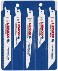 Lenox - 5 Piece, 4" to 6" Long x 0.035" to 0.05" Thick, Bi-Metal Reciprocating Saw Blade Set - Tapered Profile, 6 to 18 Teeth per Inch, Toothed Edge - A1 Tooling