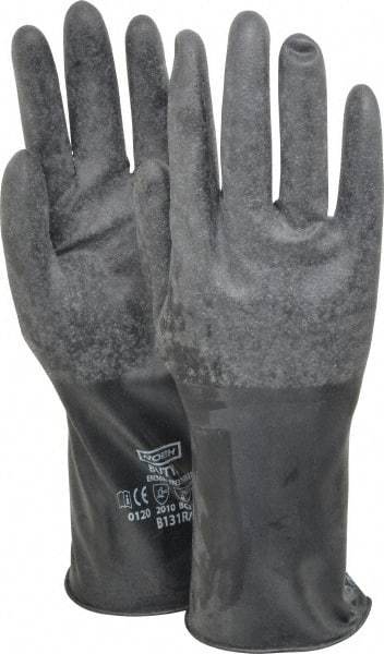 North - Size M (8), 14" Long, 17 mil Thick, Butyl Chemical Resistant Gloves - Textured Finish, Rolled Cuff, Black - A1 Tooling