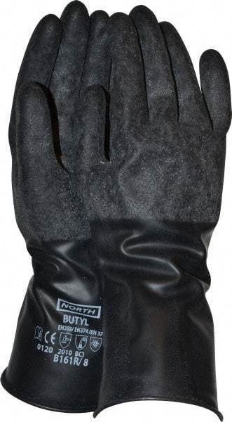 North - Size M (8), 11" Long, 16 mil Thick, Butyl Chemical Resistant Gloves - Textured Finish, Rolled Cuff, Black - A1 Tooling