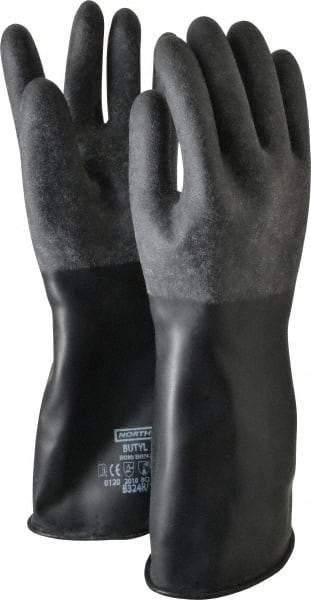 North - Size L (9), 14" Long, 32 mil Thick, Butyl Chemical Resistant Gloves - Textured Finish, Rolled Cuff, Black - A1 Tooling