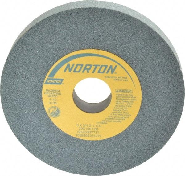 Norton - 6" Diam x 1-1/4" Hole x 3/4" Thick, I Hardness, 100 Grit Surface Grinding Wheel - Silicon Carbide, Type 1, Fine Grade, 4,140 Max RPM, Vitrified Bond, No Recess - A1 Tooling