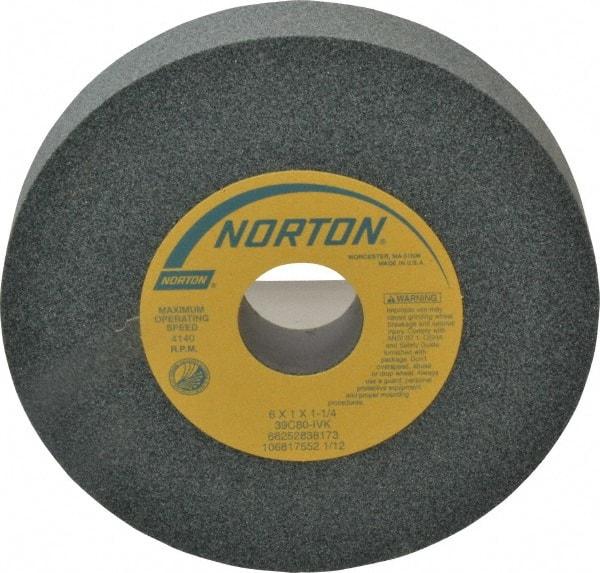 Norton - 6" Diam x 1-1/4" Hole x 1" Thick, I Hardness, 80 Grit Surface Grinding Wheel - Silicon Carbide, Type 1, Medium Grade, 4,140 Max RPM, Vitrified Bond, No Recess - A1 Tooling