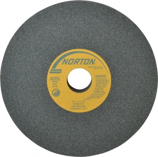 Norton - 8" Diam x 1-1/4" Hole x 1" Thick, I Hardness, 80 Grit Surface Grinding Wheel - Silicon Carbide, Type 1, Medium Grade, 3,600 Max RPM, Vitrified Bond, No Recess - A1 Tooling