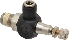 Norgren - 1/4" Tube Inlet x 1/4" NPTF Outlet Right Angle Adjustable Flow Control Valve - 5 to 150 psi, Needle Valve & Thermoplastic Material - A1 Tooling