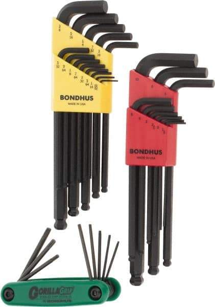 Bondhus - 30 Piece Hex Key Set - Hex Range 0.05 to 3/8", Protanium - A1 Tooling