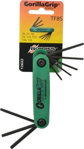 Bondhus - 8 Piece T6 to T25 Fold-Up Torx/Hex Combo Key Set - T6, T7, T8, T9, T10, T15, T20, T25 Torx Size - A1 Tooling