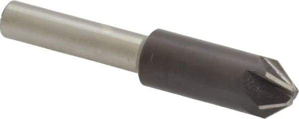 Interstate - 3/8" Head Diam, 1/4" Shank Diam, 6 Flute 82° High Speed Steel Countersink - Bright Finish, 2" OAL, Single End, Straight Shank, Right Hand Cut - A1 Tooling