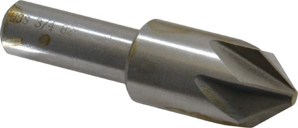 Interstate - 3/4" Head Diam, 1/2" Shank Diam, 6 Flute 82° High Speed Steel Countersink - A1 Tooling