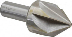 Interstate - 1-1/2" Head Diam, 3/4" Shank Diam, 6 Flute 82° High Speed Steel Countersink - Bright Finish, 3-1/2" OAL, Single End, Straight Shank, Right Hand Cut - A1 Tooling