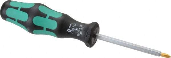 Wera - #0, 5-1/2" OAL, Standard Phillips Screwdriver - 2-3/8" Blade Length, Hexagon Shank, Ergonomic Handle - A1 Tooling