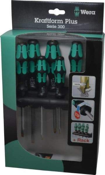 Wera - 6 Piece Pozidriv & Slotted Screwdriver Set - Hex with Bolster Shank, Kraftform Ergonomic Handle, Bit Sizes: Philips #1 & #2, Posidriv Point #1 & #2, Tip Thickness: 9/64, 5/32, 7/32 & 1/4 - A1 Tooling