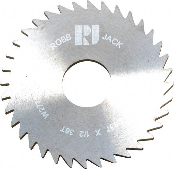 RobbJack - 1-3/4" Diam x 0.0937" Blade Thickness x 1/2" Arbor Hole Diam, 36 Tooth Slitting and Slotting Saw - Arbor Connection, Right Hand, Uncoated, Solid Carbide, Concave Ground - A1 Tooling