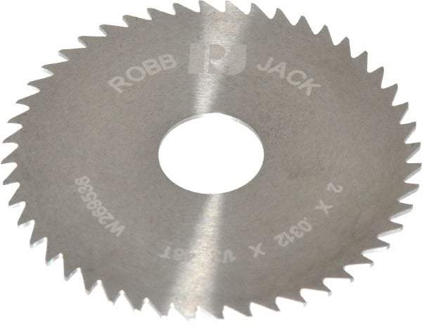 RobbJack - 2" Diam x 0.0312" Blade Thickness x 1/2" Arbor Hole Diam, 48 Tooth Slitting and Slotting Saw - Arbor Connection, Right Hand, Uncoated, Solid Carbide, Concave Ground - A1 Tooling