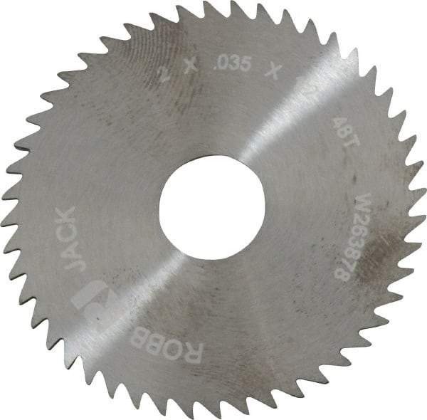 RobbJack - 2" Diam x 0.035" Blade Thickness x 1/2" Arbor Hole Diam, 48 Tooth Slitting and Slotting Saw - Arbor Connection, Right Hand, Uncoated, Solid Carbide, Concave Ground - A1 Tooling