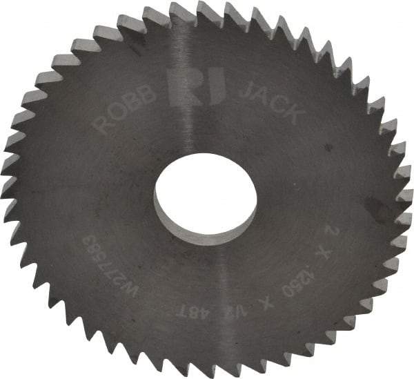 RobbJack - 2" Diam x 1/8" Blade Thickness x 1/2" Arbor Hole Diam, 48 Tooth Slitting and Slotting Saw - Arbor Connection, Right Hand, Uncoated, Solid Carbide, Concave Ground - A1 Tooling