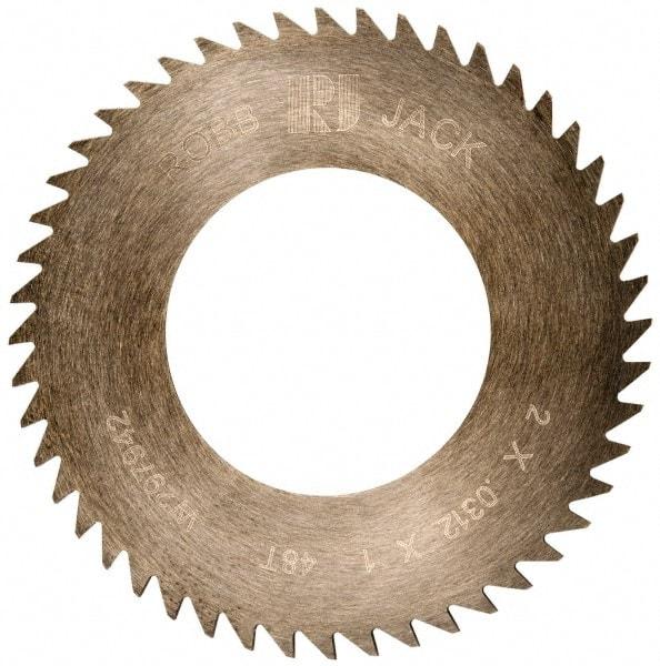 RobbJack - 2" Diam x 0.0312" Blade Thickness x 1" Arbor Hole Diam, 48 Tooth Slitting and Slotting Saw - Arbor Connection, Right Hand, Uncoated, Solid Carbide, Concave Ground - A1 Tooling