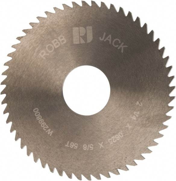 RobbJack - 2-1/4" Diam x 1/16" Blade Thickness x 5/8" Arbor Hole Diam, 56 Tooth Slitting and Slotting Saw - Arbor Connection, Right Hand, Uncoated, Solid Carbide, Concave Ground - A1 Tooling