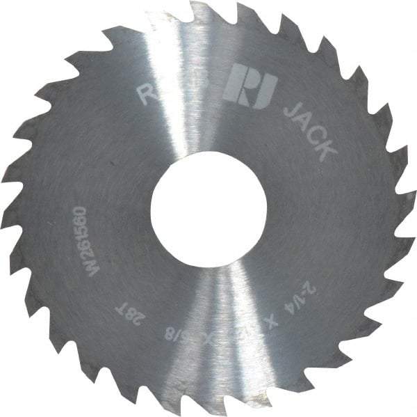 RobbJack - 2-1/4" Diam x 1/8" Blade Thickness x 5/8" Arbor Hole Diam, 28 Tooth Slitting and Slotting Saw - Arbor Connection, Right Hand, Uncoated, Solid Carbide, Concave Ground - A1 Tooling