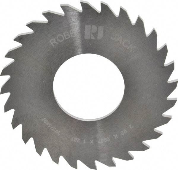 RobbJack - 2-1/2" Diam x 0.0937" Blade Thickness x 1" Arbor Hole Diam, 28 Tooth Slitting and Slotting Saw - Arbor Connection, Right Hand, Uncoated, Solid Carbide, Concave Ground - A1 Tooling