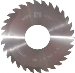 RobbJack - 3" Diam x 0.04" Blade Thickness x 1" Arbor Hole Diam, 30 Tooth Slitting and Slotting Saw - Arbor Connection, Right Hand, Uncoated, Solid Carbide, Concave Ground - A1 Tooling