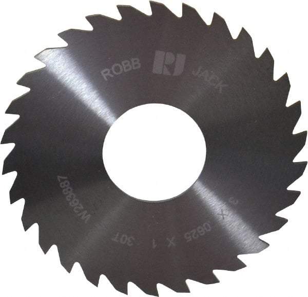 RobbJack - 3" Diam x 1/16" Blade Thickness x 1" Arbor Hole Diam, 30 Tooth Slitting and Slotting Saw - Arbor Connection, Right Hand, Uncoated, Solid Carbide, Concave Ground - A1 Tooling