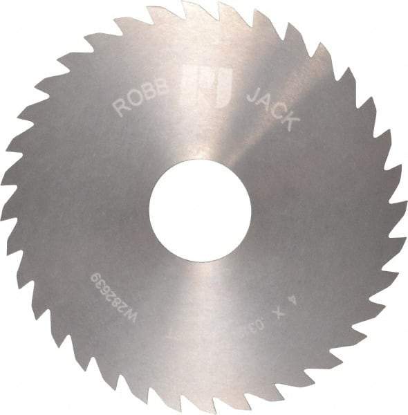 RobbJack - 4" Diam x 0.0312" Blade Thickness x 1" Arbor Hole Diam, 36 Tooth Slitting and Slotting Saw - Arbor Connection, Right Hand, Uncoated, Solid Carbide, Concave Ground - A1 Tooling