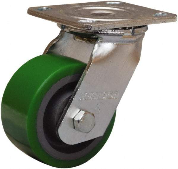 Hamilton - 4" Diam x 2" Wide x 5-5/8" OAH Top Plate Mount Swivel Caster - Polyurethane Mold onto Cast Iron Center, 750 Lb Capacity, Sealed Precision Ball Bearing, 4 x 4-1/2" Plate - A1 Tooling