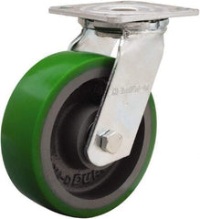 Hamilton - 6" Diam x 2" Wide x 7-1/2" OAH Top Plate Mount Swivel Caster - Polyurethane Mold onto Cast Iron Center, 1,200 Lb Capacity, Sealed Precision Ball Bearing, 4 x 4-1/2" Plate - A1 Tooling