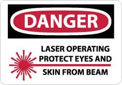 NMC - "Danger - Laser Operating - Protect Eyes and Skin From Beam", 10" Long x 14" Wide, Rigid Plastic Safety Sign - Rectangle, 0.05" Thick, Use for Accident Prevention - A1 Tooling