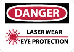 NMC - "Danger - Laser - Wear Eye Protection", 10" Long x 14" Wide, Rigid Plastic Safety Sign - Rectangle, 0.05" Thick, Use for Accident Prevention - A1 Tooling