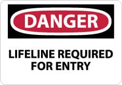 NMC - "Danger - Lifeline Required for Entry", 10" Long x 14" Wide, Rigid Plastic Safety Sign - Rectangle, 0.05" Thick, Use for Accident Prevention - A1 Tooling