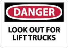 NMC - "Danger - Look Out for Lift Trucks", 10" Long x 14" Wide, Rigid Plastic Safety Sign - Rectangle, 0.05" Thick, Use for Accident Prevention - A1 Tooling