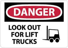 NMC - "Danger - Look Out for Lift Trucks", 10" Long x 14" Wide, Rigid Plastic Safety Sign - Rectangle, 0.05" Thick, Use for Accident Prevention - A1 Tooling