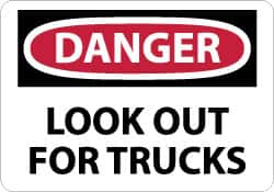 NMC - "Danger - Look Out for Trucks", 10" Long x 14" Wide, Rigid Plastic Safety Sign - Rectangle, 0.05" Thick, Use for Accident Prevention - A1 Tooling