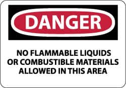 NMC - "Danger - No Flammable Liquids or Combustible Materials Allowed in This Area", 10" Long x 14" Wide, Rigid Plastic Safety Sign - Rectangle, 0.05" Thick, Use for Hazardous Materials - A1 Tooling