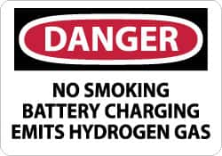 NMC - "Danger - No Smoking - Battery Charging Emits Hydrogen Gas", 10" Long x 14" Wide, Rigid Plastic Safety Sign - Rectangle, 0.05" Thick, Use for Accident Prevention - A1 Tooling