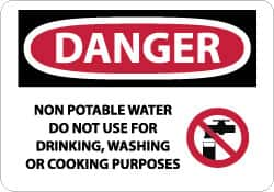 NMC - "Danger - Non Potable Water - Do Not Use for Drinking, Washing or Cooking Purposes", 10" Long x 14" Wide, Rigid Plastic Safety Sign - Rectangle, 0.05" Thick, Use for Accident Prevention - A1 Tooling