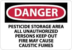 NMC - "Danger - Pesticide Storage Area - All Unauthorized Persons Keep Out - Fire May Cause Caustic Fumes", 10" Long x 14" Wide, Rigid Plastic Safety Sign - Rectangle, 0.05" Thick, Use for Security & Admittance - A1 Tooling