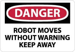 NMC - "Danger - Robot Moves without Warning - Keep Away", 10" Long x 14" Wide, Rigid Plastic Safety Sign - Rectangle, 0.05" Thick, Use for Accident Prevention - A1 Tooling