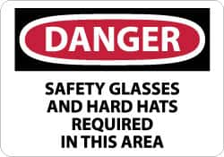 NMC - "Danger - Safety Glasses and Hard Hats Required in This Area", 10" Long x 14" Wide, Rigid Plastic Safety Sign - Rectangle, 0.05" Thick, Use for Accident Prevention - A1 Tooling