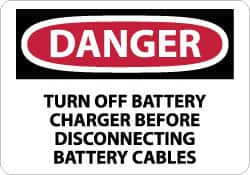 NMC - "Danger - Turn off Battery Charger Before Disconnecting Battery Cables", 10" Long x 14" Wide, Rigid Plastic Safety Sign - Rectangle, 0.05" Thick, Use for Accident Prevention - A1 Tooling