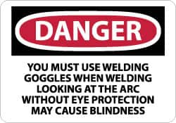 NMC - "Danger - You Must Use Welding Goggles When Welding - Looking at the Arc Without Eye Protection May Cause Blindness", 10" Long x 14" Wide, Rigid Plastic Safety Sign - Rectangle, 0.05" Thick, Use for Accident Prevention - A1 Tooling