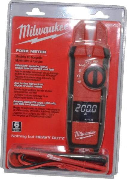 Milwaukee Tool - 2205-20, CAT IV, CAT III, Digital True RMS Clamp Meter with 0.63" Fork Jaws - 1000 VAC/VDC, 200 AC/DC Amps, Measures Voltage, Continuity, Current, Resistance - A1 Tooling