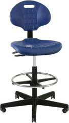 Bevco - 22 to 32" High Adjustable Height Swivel Stool - 27" Wide x 27" Deep, Polyurethane Seat, Blue - A1 Tooling