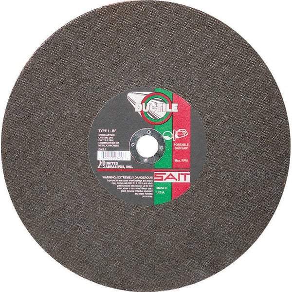 Sait - 14" Aluminum Oxide Cutoff Wheel - 1/8" Thick, 20mm Arbor, 5,460 Max RPM, Use with Portable Tools - A1 Tooling